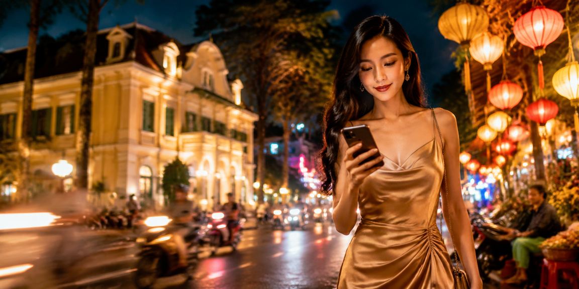 Người dùng chơi game casino trên điện thoại di động tại chợ đêm Đà Lạt