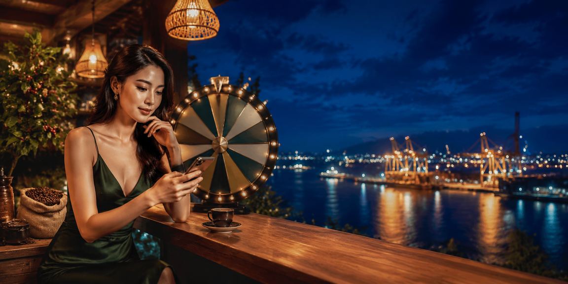 Người dùng tham gia trò chơi may mắn tại Vũng Tàu bên ly cà phê buổi sáng